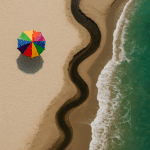 Un río discurre cerca de una playa en verano