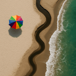 Un río discurre cerca de una playa en verano