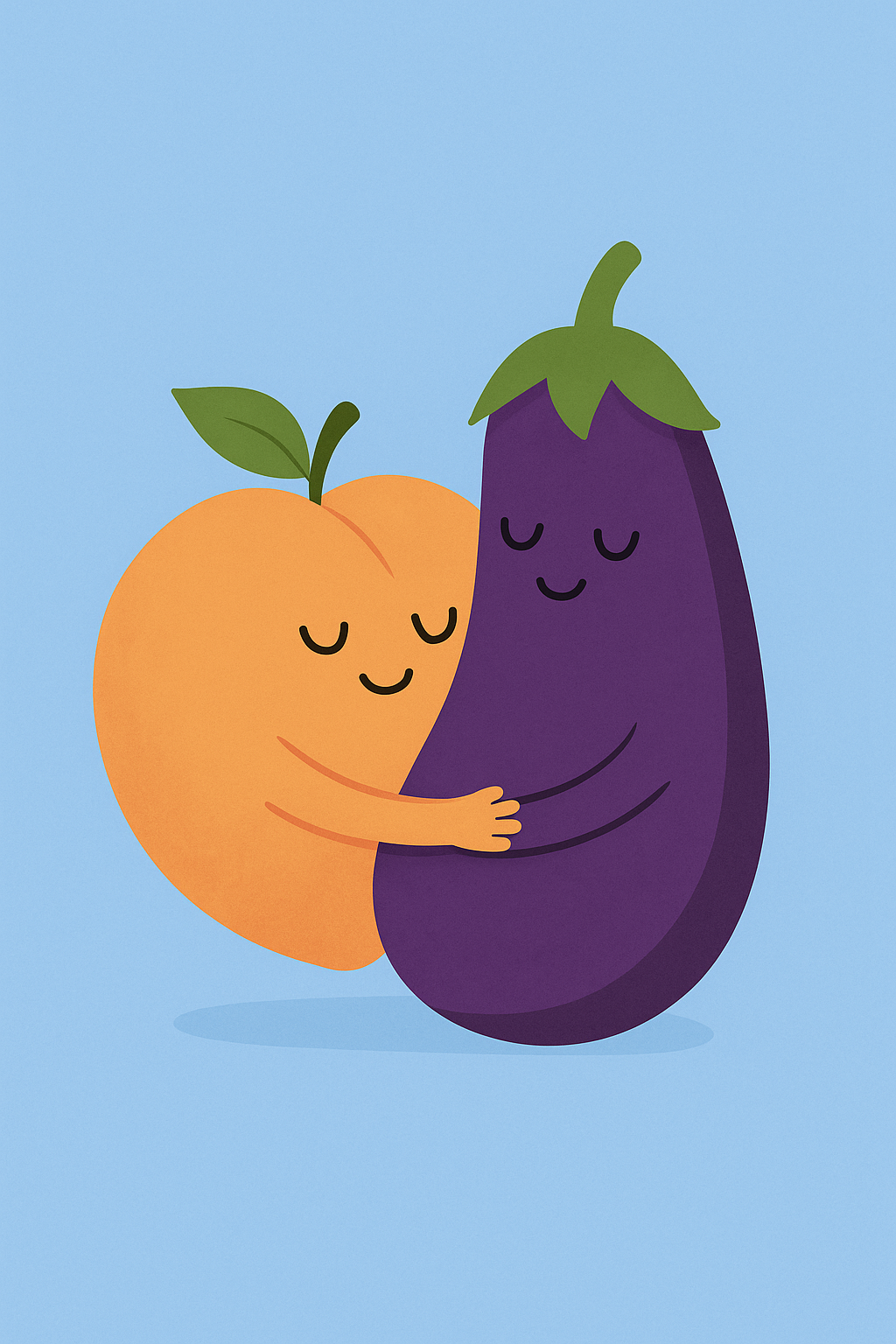 Una fruta y una hortaliza se abrazan cariñosamente